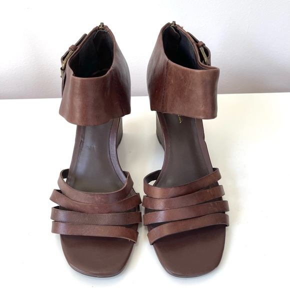 VIA SPIGA BROWN LEATHER WEDGE SANDALS - Picture 3 of 12